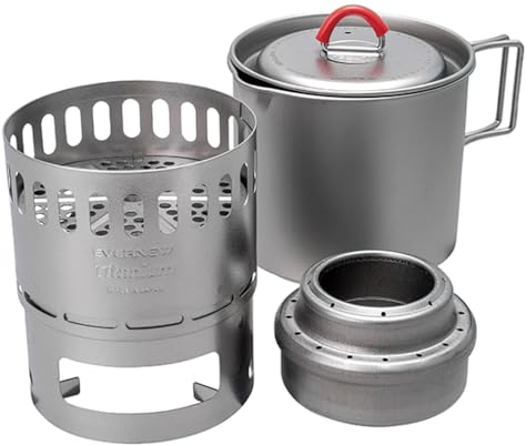 Evernew Titanium Lightweight Camping Mug Pot Stove Set, 500