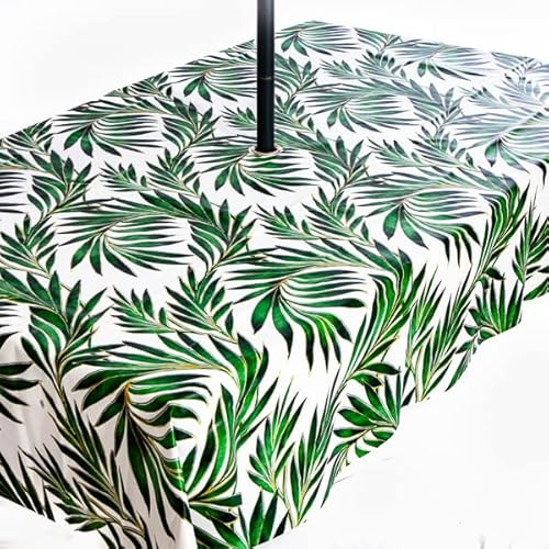 Gartentischdecke aus PVC, abwischbar, rostfrei, mit Loch für Sonnenschirm, tropische Palme, 200 x 140 cm