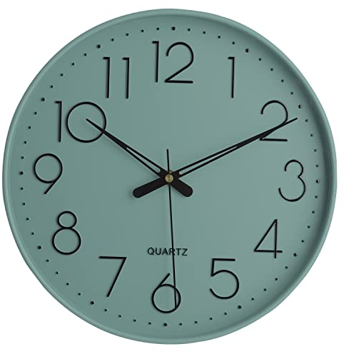 Topkey Wanduhr 12 geräuschlose, Nicht tickende arabische Ziffernuhr runde dekorative Wanduhr für Büro, Wohnzimmer, Schlafzimmer, Küche (Batterie Nicht enthalten) Haze Blau
