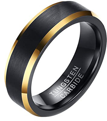 Homxi Wolfram Ring Herren,Rund Gebürstet 6MM Ring Schwarz Gold Herren Verlobungsring Für Herren