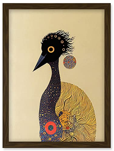 Wee Blue Coo Surreal Abstract Ostrich Emu Klimt Style Painting Artwork Framed Wall Art Print A4