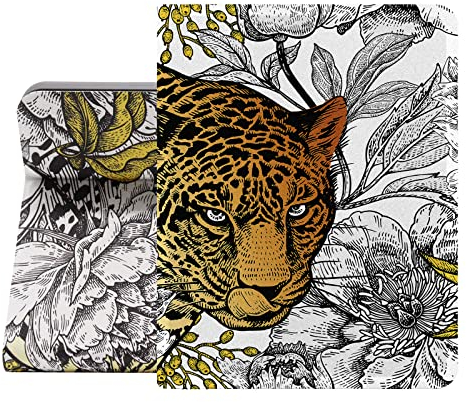 Berkin Arts Kompatibel mit iPad 7/8/9. Generation Hülle/iPad Air 3. Generation Hülle (10.5 Zoll) 2019/2020/2021 Folio Case Premium-Lederbezug Maximalismus Leoparden-Pfingstrosen-Blumenmuster-Tiertier