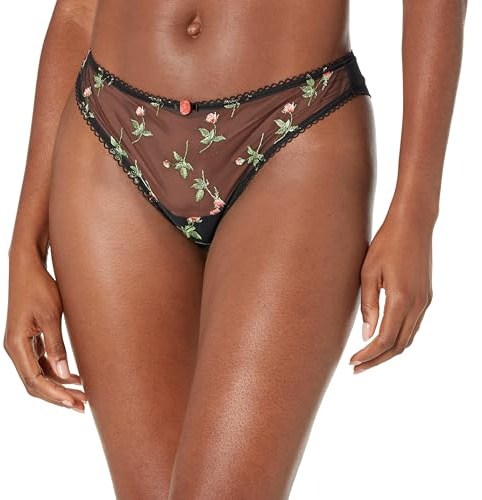 Freya Women's Rose Blossom Brazilian Bikini Style Underwear, Black, S