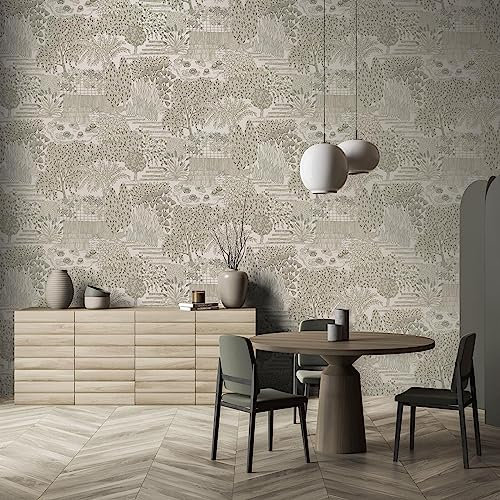 Holden Decor Khalili Wallpaper Mirissa Dove 65963 Japanese Garden Lily Pond Metallic Oriental
