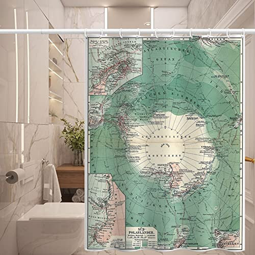 Rideau de Salle de Bain Beige Vert, Rideau Douche Impermeable 180 x 200 Carte du Monde Rideau de Douche Polyester avec Crochets