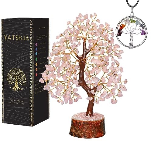 Geldbaum, Rosenquarz, Rosenquarz Stein, Edelsteine, Chakra Steine, Heilsteine, Bonsai Baum, Spirituelle Geschenke, Lebensbaum Deko