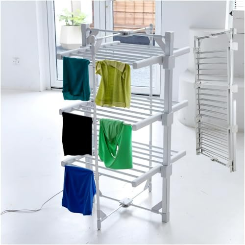 EPISENT 3-Tier Heated Clothes Airer – 24-Bar Aluminium Electric Drying Rack | Foldable Clothes Horse, Indoor Laundry Dryer for Towels & Bedding, Energy-Efficient Space-Saving Design 60×62×111 cm