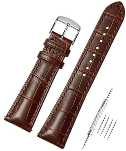 AIYIRUO Uhrenarmband Leder Krokodilmuster Echtes Leder Weich und Langlebig Armband Ersatz-Watch Armband mit Edelstahl Metall Silber Gold Schließe für Herren Damen (12mm-24mm)