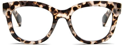 MMOWW Oversized Reading Glasses for Women Blue Light Blocking with Spring Hinge Computer Readers Ladies (Grey Tortoiseshell, +1.5)