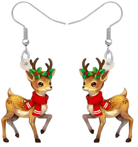 RAIDIN Acryl Weihnachten Elch baumeln Ohrringe Geschenke für Damen Mädchen Kinder süße Hirsche Schmuck für Urlaub Party Favors Dekorationen (Braun)