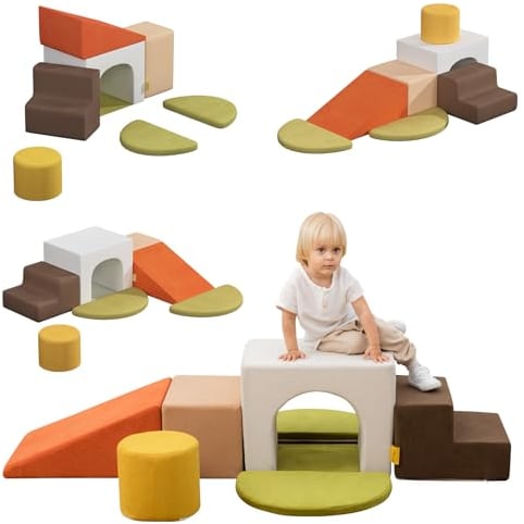 BanaSuper Schaumstoff-Kletterblöcke für Kinder, Schaumstoff Bausteine XXL, EN71-zertifiziert & rutschfest, Kinder Montessori Spielzeug, Waschbare Hülle für Indoor-Spaß, Baby Soft Playset(Bunt)