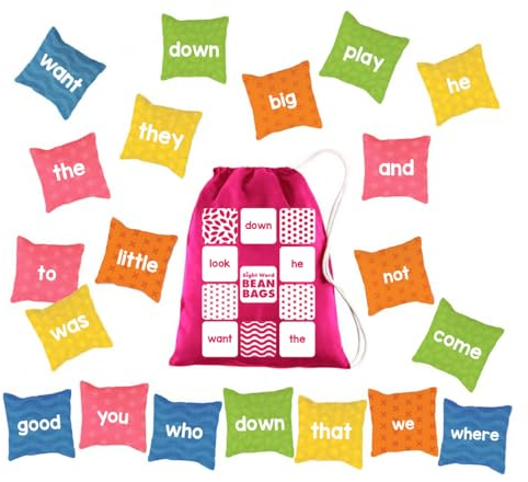 Learning Resources Sacos con Palabras visuales, 4+, Juegos de Palabras visuales, Ayuda con la fonética y la ortografía, Sacos táctiles para niños para lanzar, Sacos sensoriales de Textura antiestrés