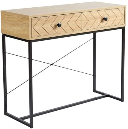 Home Source Aztec 2 Drawer Console Side Table Compact Sideboard, Oak Effect