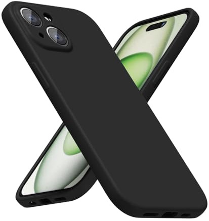LoeoeL for iPhone 15 Phone Case Silicone, Minimalist Ultra Thin Slim Soft Rubber Gel Solid Color Matte TPU Cute Case for Women Men, Girly Plain Aesthetic Design & Camera Cover Protection, Black