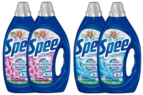 SPEE Deo-Frische Gel-Set 4x 22 Waschladungen (88WL) 2x Blütenfrische & 2x Frische Kick, Flüssigwaschmittel mit 4 + 1 Formel bekämpft Alltagsgerüche für 24 h