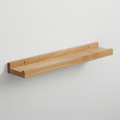 BestLoft.de Bilderleiste Holzregal Wand Regal Bilderleiste Eiche Floating Shelf Flur Regal Holz Deko Wand Wandregal Holz massiv (Eiche Hell, Breite: 70cm / Tiefe: 10cm)