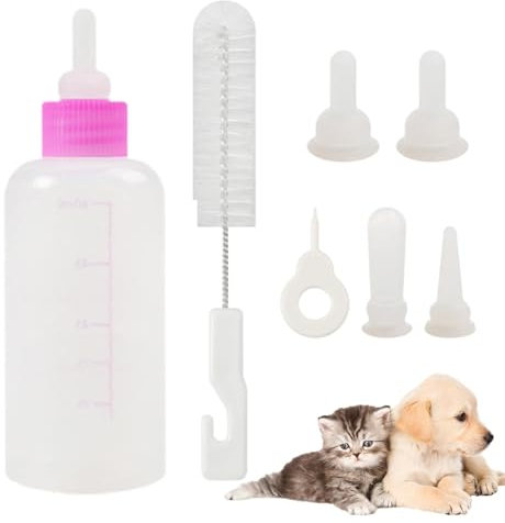 Fukamou Kitten Bottle Feeding Kit, Small Cats Nursing Bottle Kit, Pets Feeding Bottle with Replacement Nipples for Puppies, Kittens