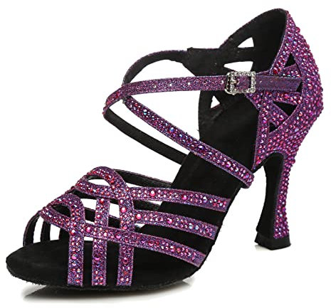 MINITOO Mujer Zapatos de baile Zapatos de baile latino Salsa Brillo Sandalias, L357 Lila 9cm Tacón, 43 EU