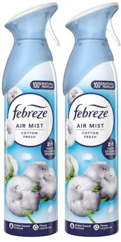 Febreze Air Mist Air Freshener Spray odour Eliminator Home & Office Fragrances - Cotton Fresh Scent - 185ml - Box of 2