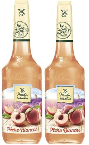 Moulin de Valdonne Sirop de Pêche Blanche pour boisson rafraîchissante, cocktail avec ou sans alcool, 2 bouteilles 70 cl