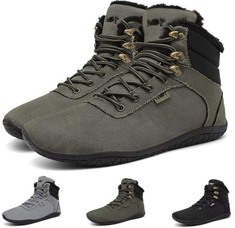 Geweo Barfußschuhe Damen Gefüttert Barfuss Sneaker Schneeschuhe Frauen Winterschuhe Winterstiefel Winterboots Kurze Stiefel Grün 39