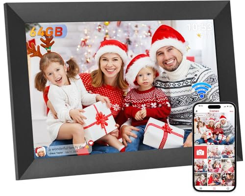 Hesmor 64GB Frameo Digital Photo Frame WiFi 10.1 Inch, 1280x800 IPS LCD Touchscreen, Auto-Rotate and Audio, Quick and Easy Share Photos or Videos via the Frameo App, Electronic Photo Frame Black