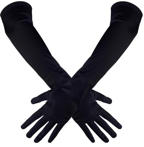 Piriuuo Lange Handschuhe, Lange Schwarze Handschuhe Satinhandschuhe Abendhandschuhe Opernhandschuhe Damen Elegant Handschuhe für Halloweenkarneval Party Ball Opera Abschlussfeiern Hochzeiten