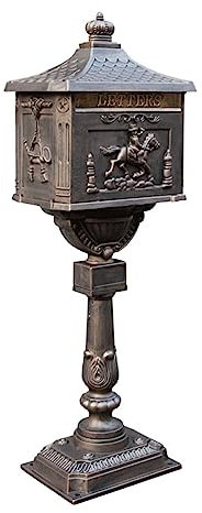 HAVVMK Briefkasten, Aluminiumguss, groß, mit Hausnummer, Briefkasten, Bordsteinkante, Paketkasten, Pfostenmontage, mit Schloss und Schlüssel (Antik-Kupfer)