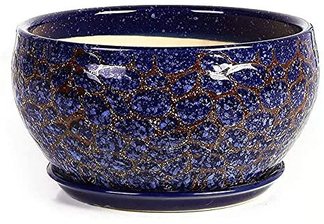 Grand pot de fleurs en céramique à grain de pierre bleue pour plantes d'intérieur et d'extérieur, 28 cm, pour cactus et verdure, décoration d'intérieur moderne
