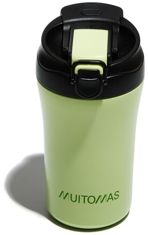 Muitomas, Thermobecher mit Deckel, Thermo-Kaffeetasse für heiße und kalte Getränke, aus Stahl, praktisch und tragbar, Fassungsvermögen 350 ml, Farbe Salbeigrün