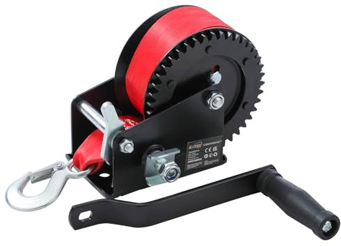 KATSU Tools Treuil Manuel 1200lbs 544kg avec Sangle en Polyester de 10m, Treuil pour Remorques de Bateau, Caravane, Voiture, Camion et Récupération d'Urgence 325921