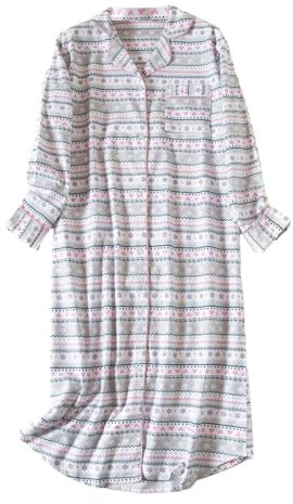 Nachthemden Für Damen Langarm Damen und Winter Baumwolle Übergröße Pyjamas und Home Wear Nachthemd Für Damen Nachthemd Damen Satin Sexy (White, L)