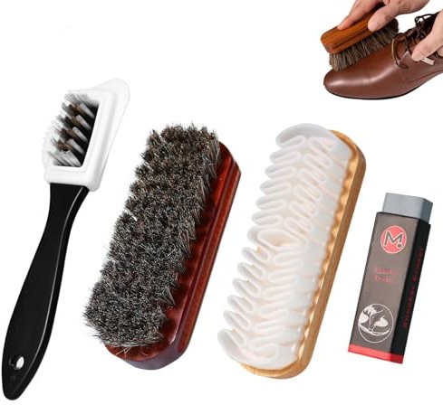 Set di 4 Spazzole in Pelle Scamosciata, per la Pulizia Delle Scarpe in Pelle Scamosciata e Nabuk, con Spazzola per Capelli di Cavallo, Spazzola Nabuk a 4 Lati, Setole in Ottone e Gomma, Pulizia