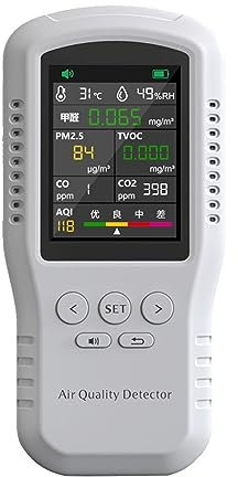 Monitor de calidad del aire para interiores, Detector de calidad del aire 8 en 1 CO2 CO PM2.5 HCHO TVOC Monitor de humedad y temperatura probador de calidad del aire multifunción de alta precisión par