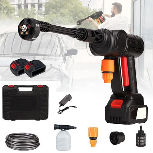 Pulitore ad alta pressione a batteria portatile con 2 batterie da 21 V, 30 bar, idropulitrice portatile ad alta pressione per auto, prato, piscina (nero)