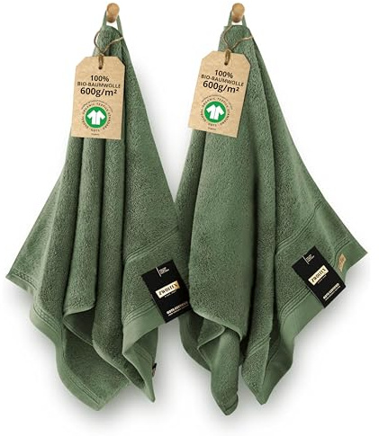 ZWOLTEX - Premium Handtücher 50x100 2er Set Grün [650 g/m²], 100% Bio Baumwolle GOTS Zertifizert, ÖKO-TEX, Ultra Weich & Saugfähig - Queen Collection