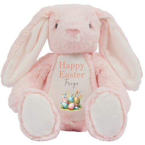 Personalised Easter Bunny with Name - Happy Easter Egg Basket Orange - Soft Toy for Baby, Toddler, Child, Kids, Babies Spring Time - Orange Letter Pin Bunny