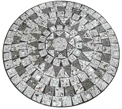 Raburg Mosaiktisch, 60 cm Ø, runder Gartentisch mit Mosaikmuster, Balkon- und Terrassentisch, mediterranes Flair, liebevolle Handarbeit, Mayla, Grau-Weiß-Anthrazit