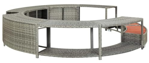 Uitny Umrandung Schwimmbecken Poolumrandung mit Stauraum für Whirlpool Spa Hartholz Rund Pulverbeschichteter Poly Rattan & Stahl (Grau)