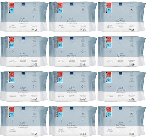 ABENA Light Dry Wipes, 12 Packs of 100 Wipes, 30 x 27cm, Absorbency Level 1, Multifunctional Cleansing, Easy & Effective Everyday Cleaning, Disposable Towels