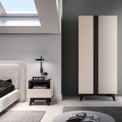 Lomadox Schlafzimmer-Set 2-teilig mit Kleiderschrank und Nachtkommode in Kaschmir mit schwarz, modern -