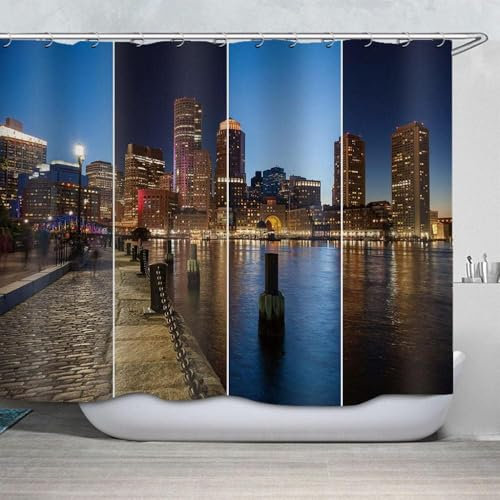 okoikfc Rideau Douche Anti Moisissure 3D New York, Rideau de Douche 180x180 cm Ville, Rideaux Baignoire Imperméable Lavable Tissu Polyester Rideaux Salle de Bain avec 12 Crochets a3111