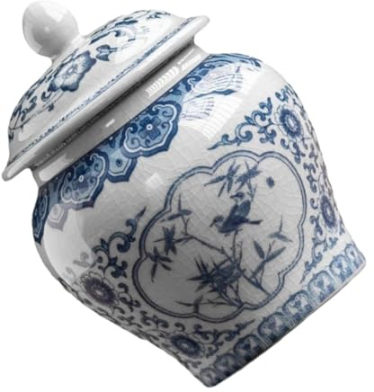 Warmhm Vintage Keramik Ingwer Teedose mit Deckel Luftdichter Kleiner Chinesischer Vorratsbehälter Dekoratives Blau Weißes Porzellan Feuchtigkeitsgeschützt für Tee und Trockenlagerung