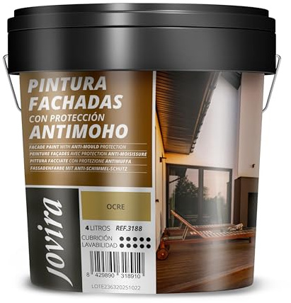 JOVIRA PINTURAS PINTURA FACHADAS ANTIMOHO. Repelente al agua, impermeable y anti fisuras. (4 Litros, Ocre)
