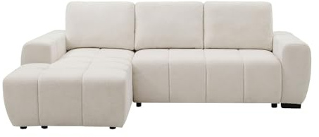 Vente-unique-Ecksofa mit Schlaffunktion - Ecke Links - Chenille - Beige - KOUMALO