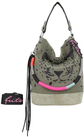 Fritzi aus Preussen Schultertasche Olga Limited Panther Studs Hobo Bag Black olivgrün