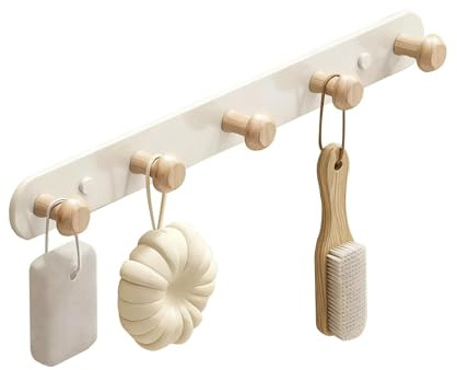 Bogoro Kindergarderobe Haken, Wandhaken Garderobe | Garderobenhaken mit 5 Holz Haken,Geeignet für Flure, Kinderzimmer, Wohnzimmer, Schlafzimmer, Badezimmer usw（36 cmx3,2cm)