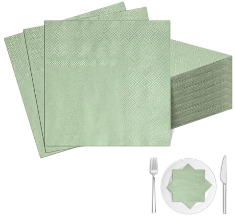 Sekfpnk 40 Stück Servietten Salbeigrün, 33 x 33 cm, Doppellagig Salbeigrüne Servietten, Geeignet für Hochzeiten, Partys, Abendessen, Zusammenkünfte und Bankette
