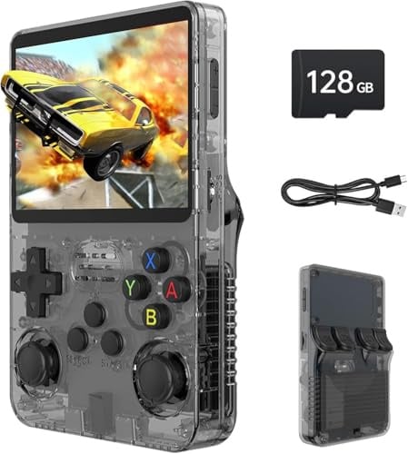 Console di gioco portatile retrò R36S, schermo IPS da 3,5 pollici, 128 GB di memoria, oltre 40.000 giochi classici, batteria da 3500 mAh, sistema operativo Linux, oltre 30 emulatori (nero)