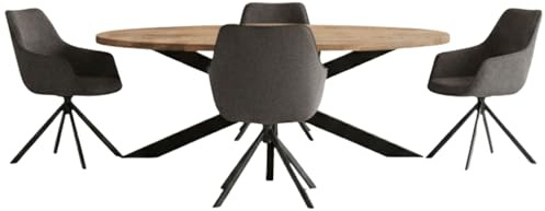 MR. DEKO Essgruppe Holztisch Avola Oval 180x90cm mit 4 drehbaren Stühlen San Carlo | Moderner Esstisch mit bequemen Diningsesseln | Esszimmer Möbel Set Dunkelgrau | Perfekt für 4 Personen